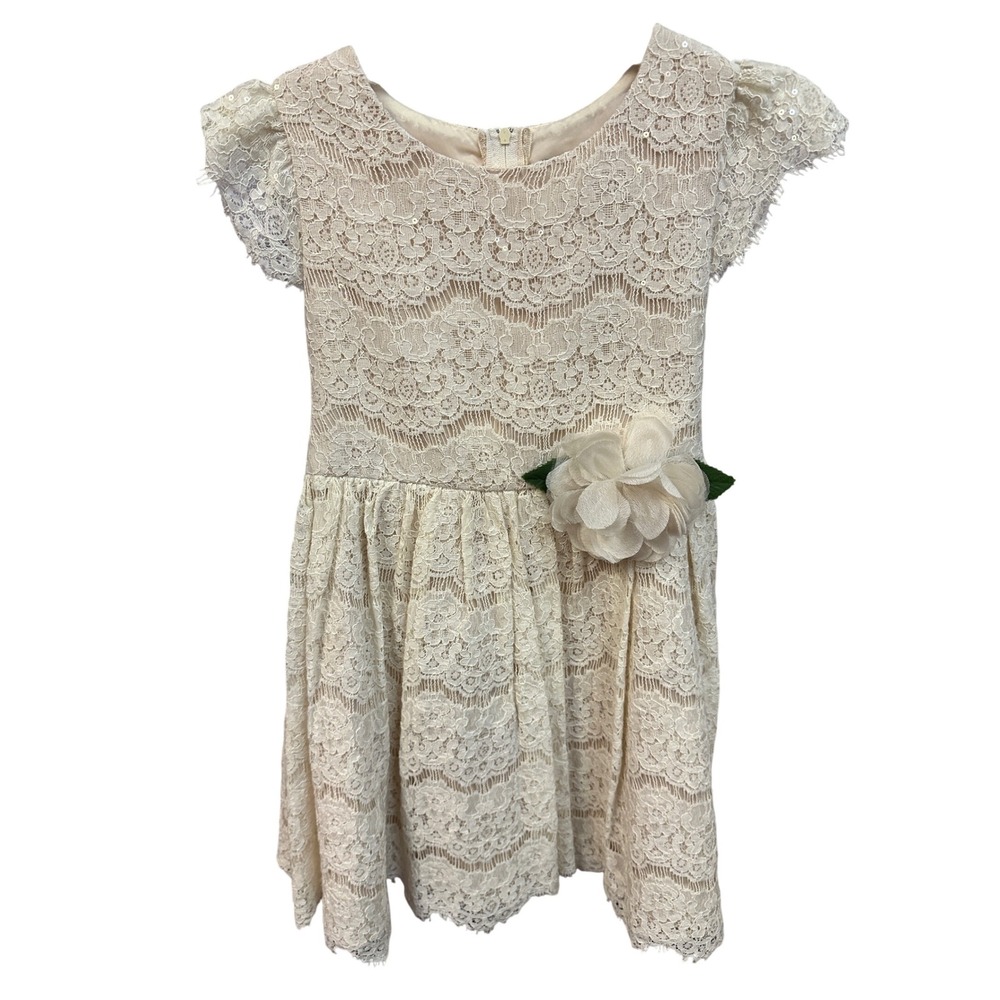 Rare Editions Girls Lace Dress Flower Accent Ivory Formal Special Occasion 6X